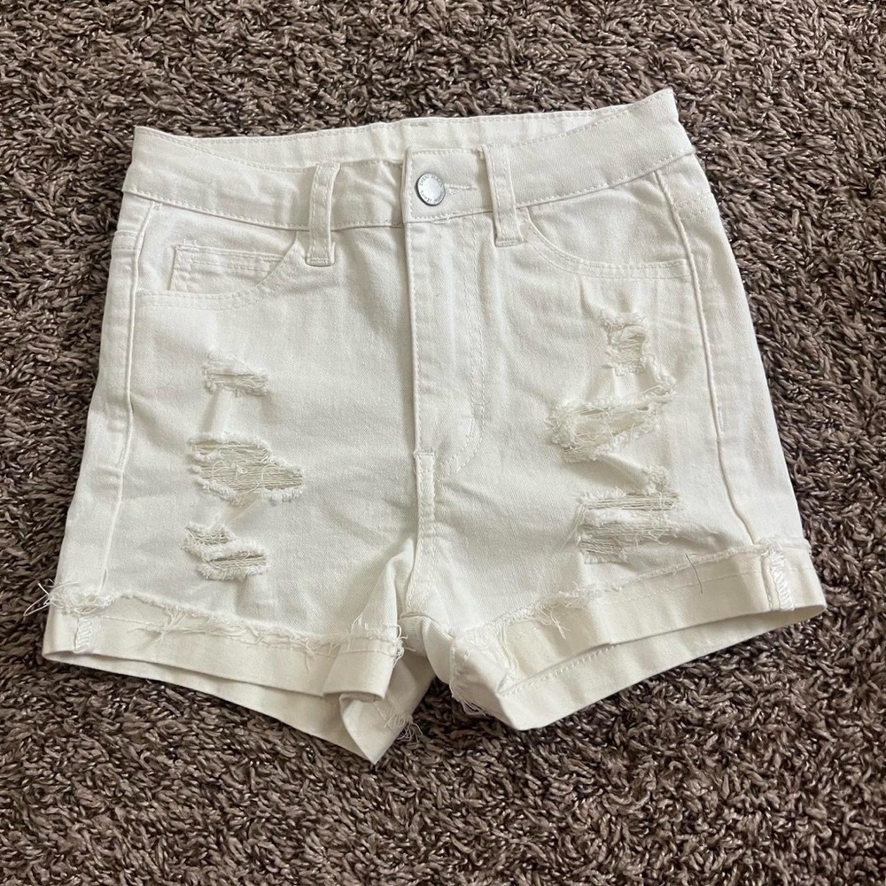 White ripped jeans shorts high waisted